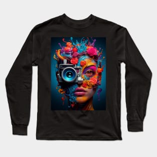 "Techno-Gaze: Cyber-Eye Fusion of Colors" Long Sleeve T-Shirt